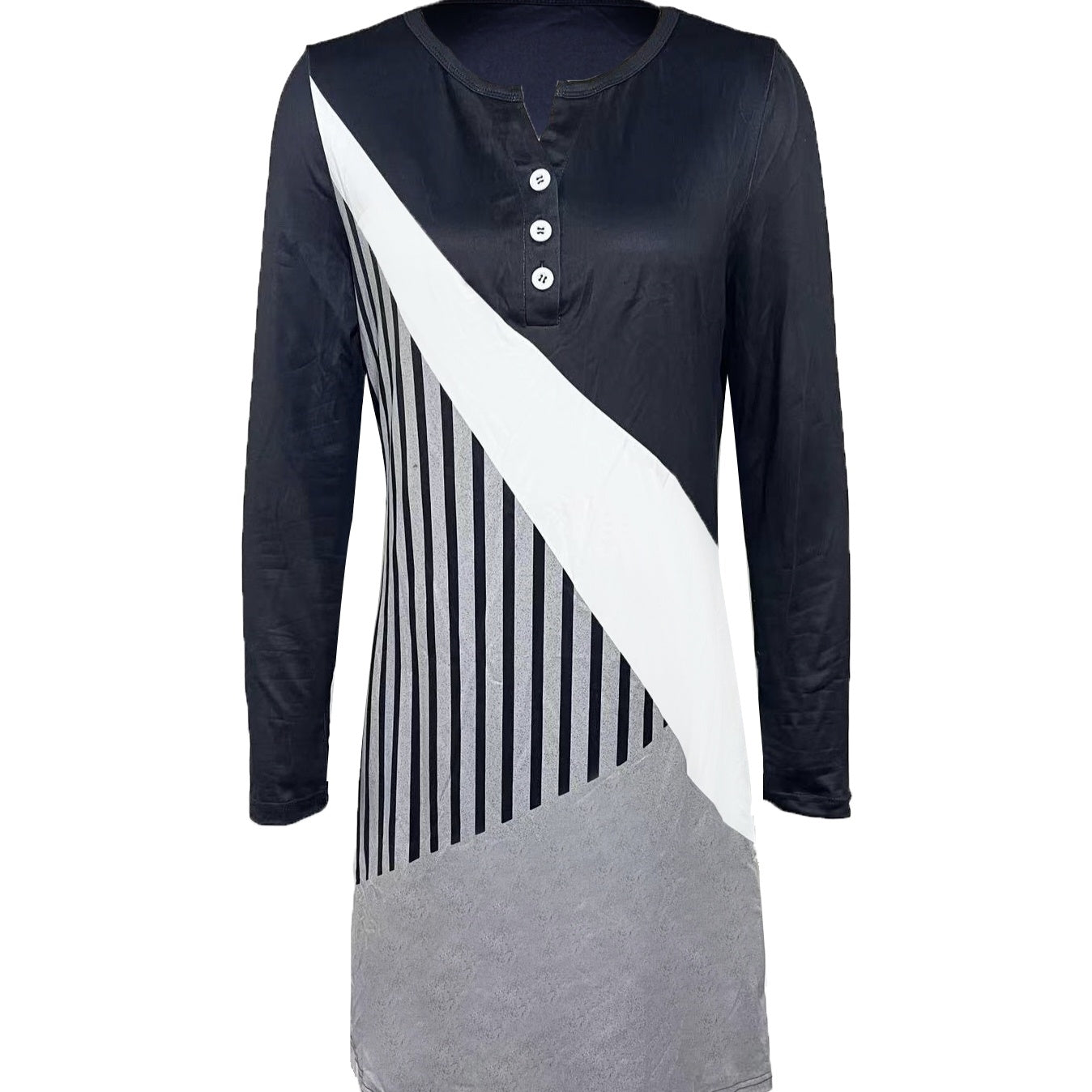 Ladies' Fashionable V-neck Loose Button Casual Dress