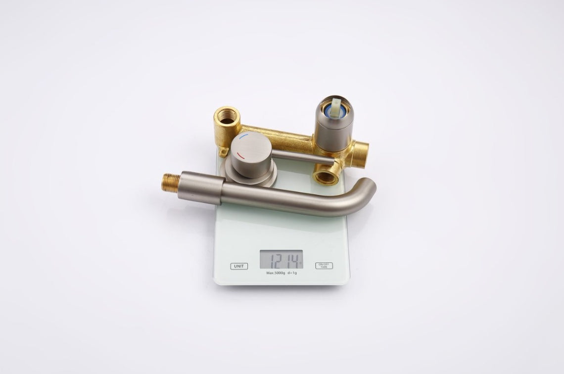 Wall Mount Faucet For Bathroom Sink Or Bathtub, Single Handle 2 Holes Brass Rough-in Valve Included, Brushed Nickel