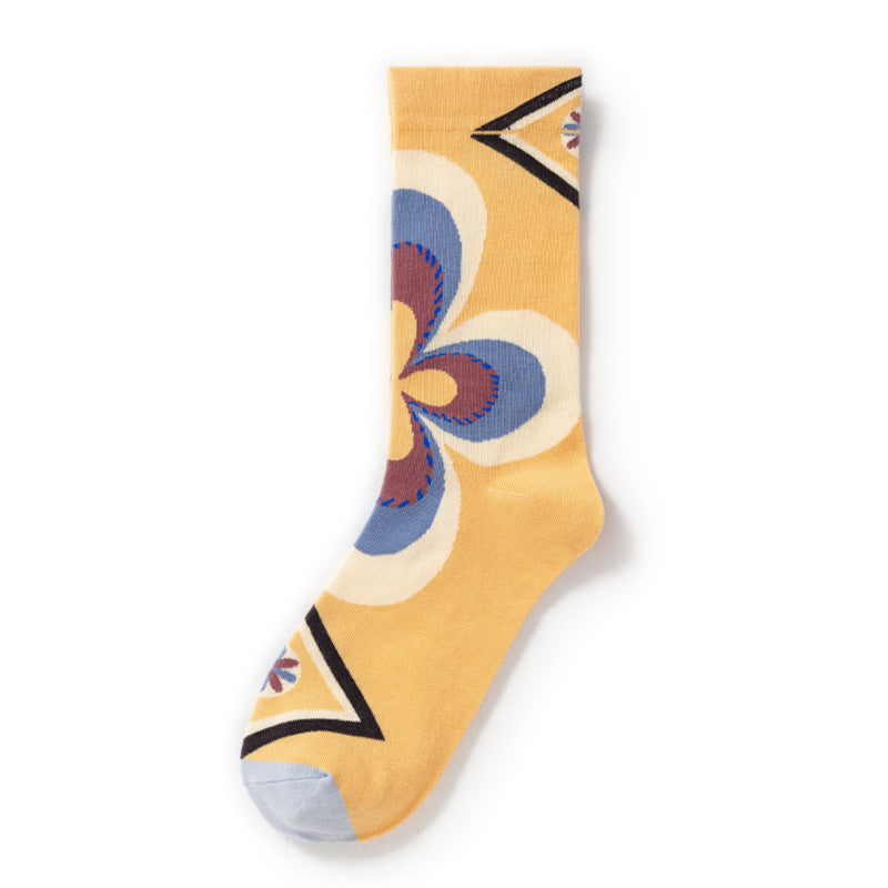 Retro Trendy Autumn And Winter Abstract Art Socks Europe And America Creative Combed Cotton