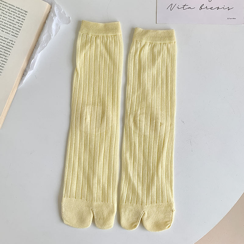 Vertical Stripes Large Trotter Toe Socks Thin Solid Color