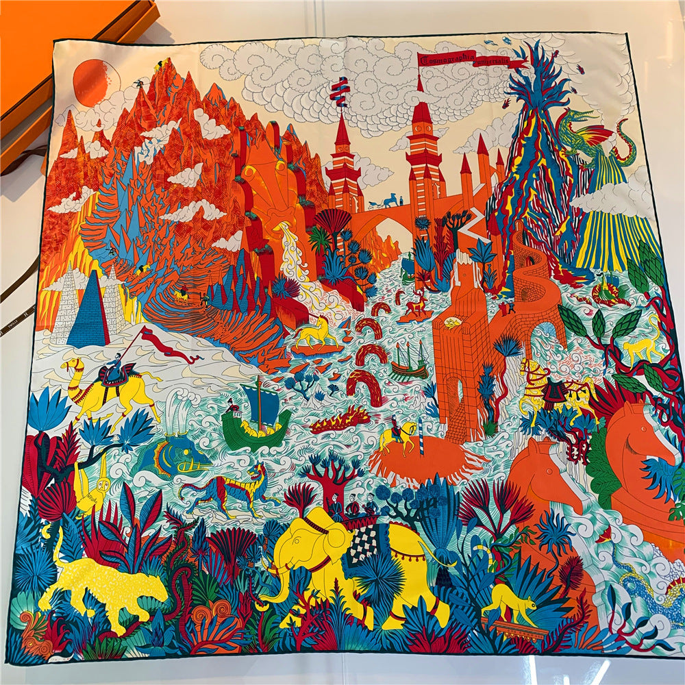 Handmade Hemming Twill Silk Printed Shawl