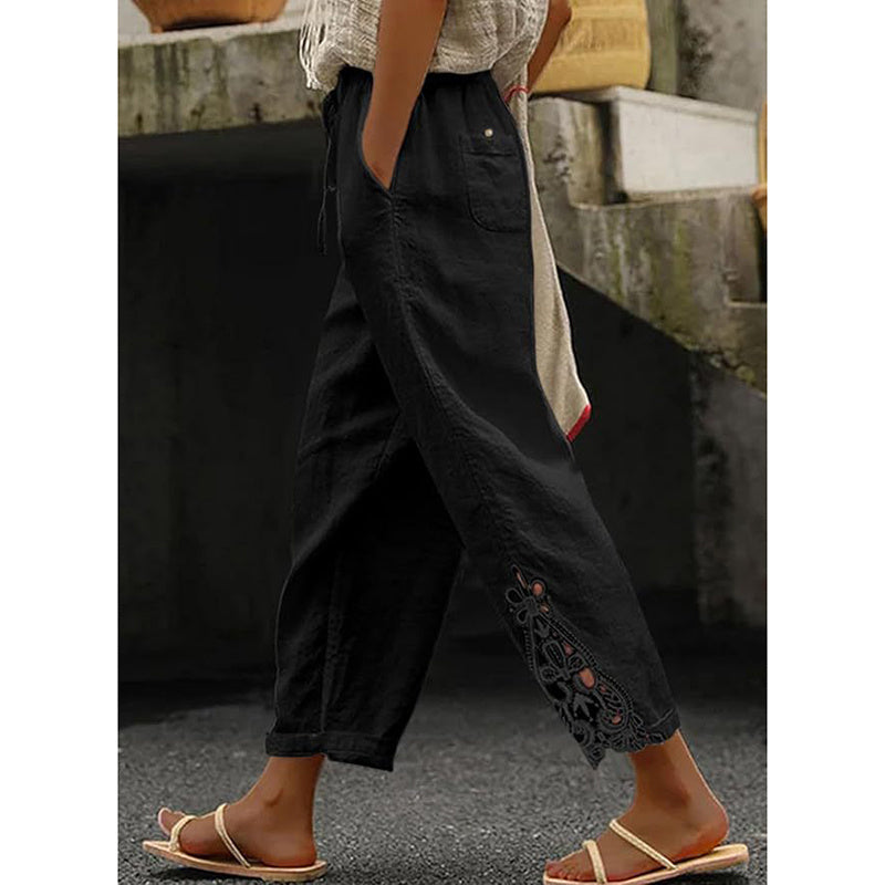 Women Casual Lightweight Drawstring Elastic Waist Pants With Pockets