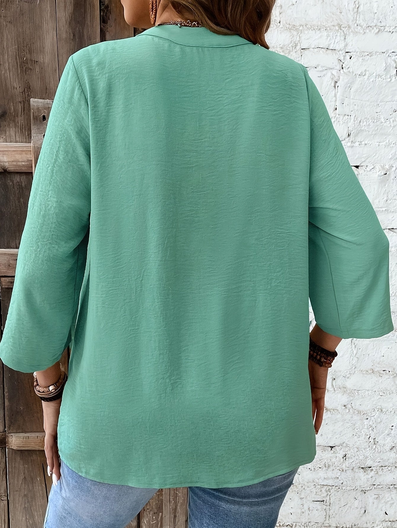 Women's Plus Size Lace Applique Vacation Shirt - Summer Casual Daily Outerwear With Roll-Up Sleeves And Button Closure