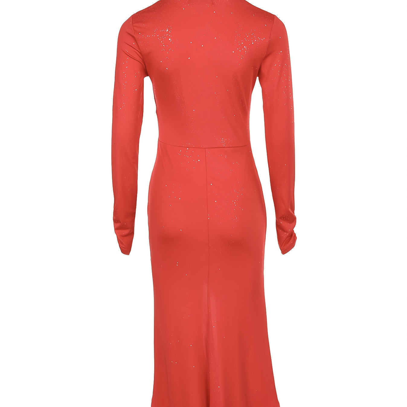 Ladies' V-neck Slim Fit Slit Fashionable Slimming Sexy Irregular Long Sleeved Mid Length Dress