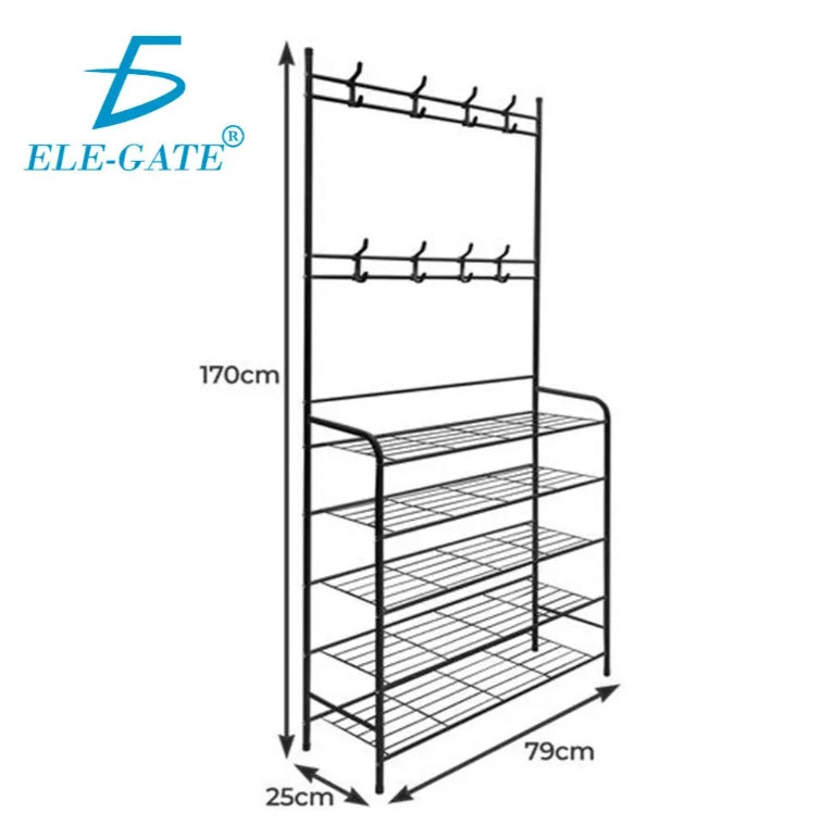 5 Tier Organizer With Double Bar Hangers For Shoes And Clothes