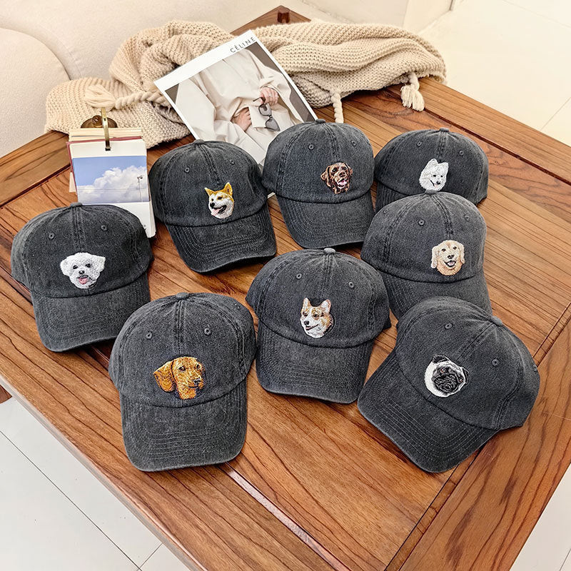 Men's Heavy Industry Washed Blogger Dog Pattern Peaked Cap