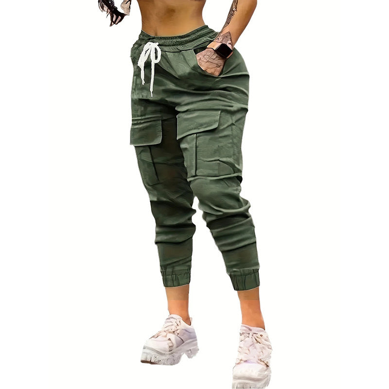 Women's Cargo Jogger Pants Matching With Flap Pockets & Drawstring Waistband