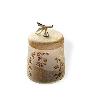 Twigy Frosted Glass Jar With Wooden Lid - 4.9X4.9X7.4
