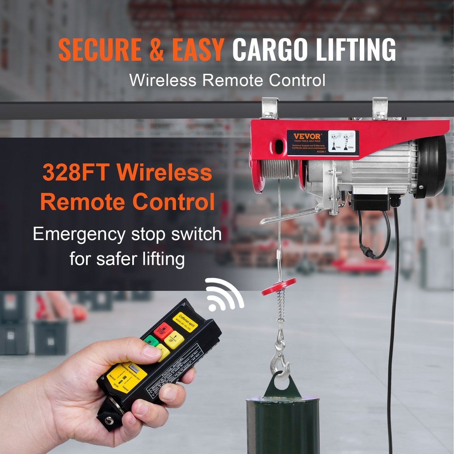2200 Lbs Wireless Attic Lift, 1600W 110V Electric Hoist With Wireless Remote Control, 40ft Single Cable Lifting Height & Pure Copper Motor, For Garage Warehouse Factory