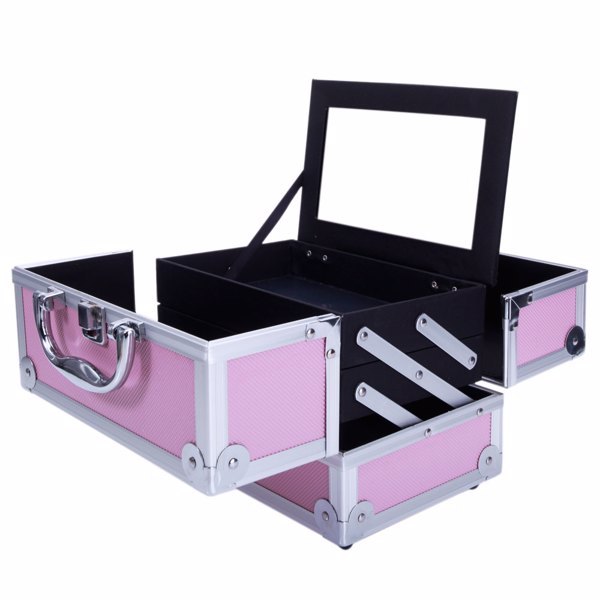 Handheld Top Double Opening Aluminum Alloy Makeup Case With Mirror