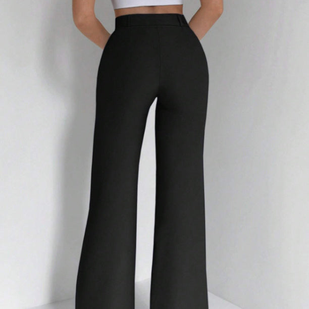 Ladies' Solid Color High Waist Slimming Slim Fit Vertical Micro Flared Pants Suit Pants