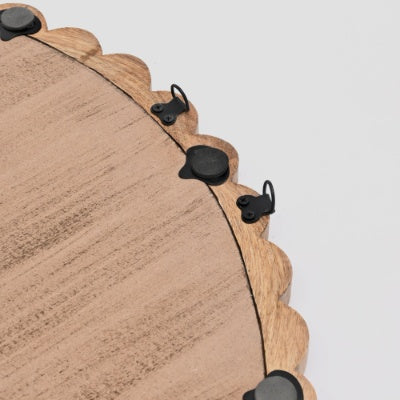 Decorative Round Hanging Wall Mirror With Natural Wooden Bead Design Frame, 32