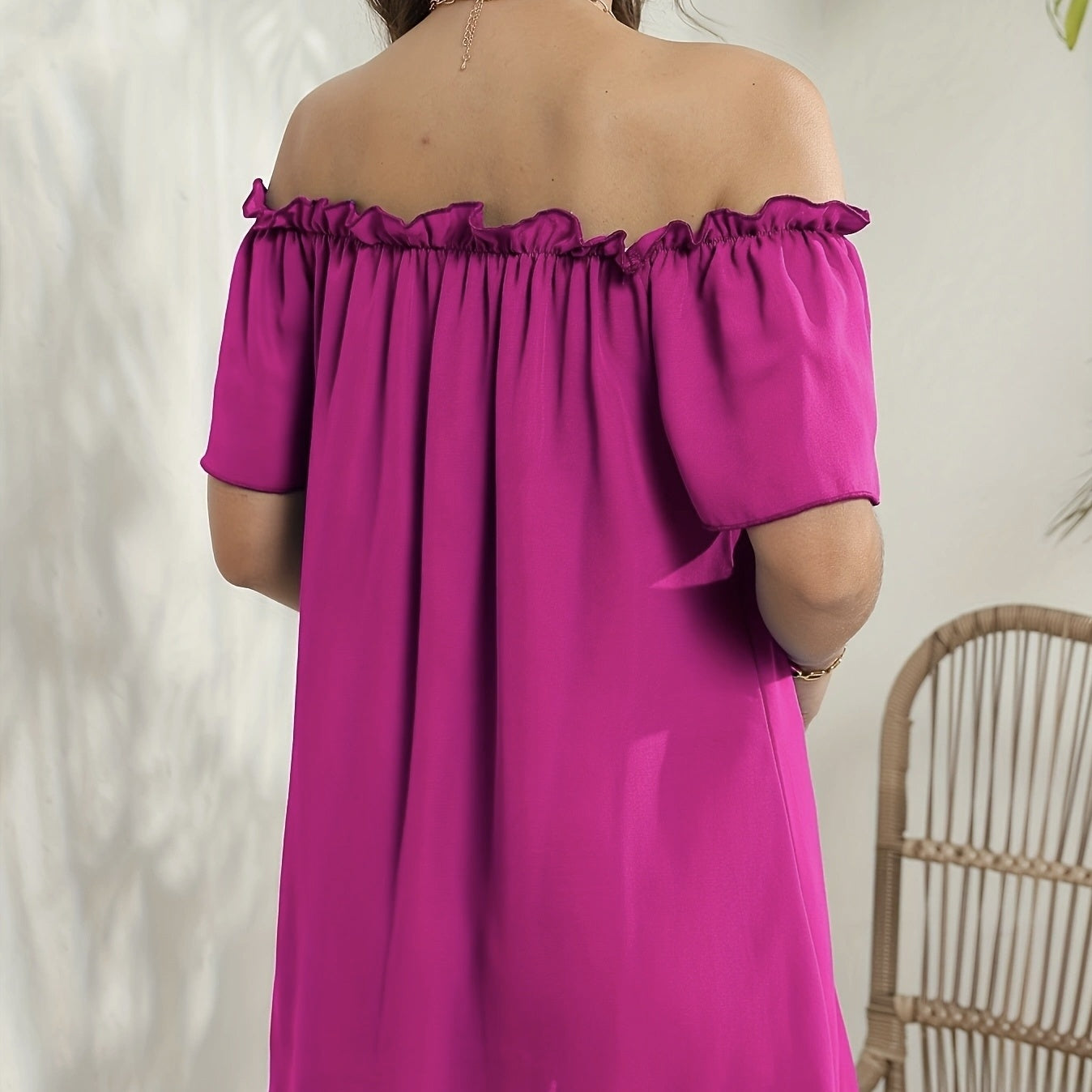 Ladies' Fashion Off Shoulder Ruffle Solid Color Decorative One Shoulder Casual Dress