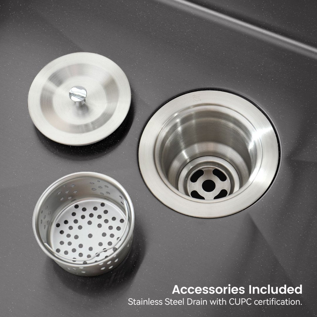 Stainless Steel Kitchen Sink, Single Bowl, Undermount HandmadeSink In Black, With US Standard Drain And Hook, SS-BL-05