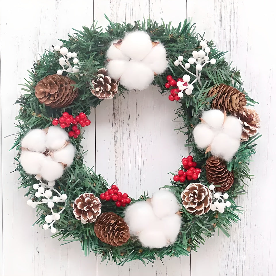 1 Piece Of 11.8-inch Pine Cone Wreath, With Different Types Of Accessories, Suitable For Decorating Pet Rooms And Doors