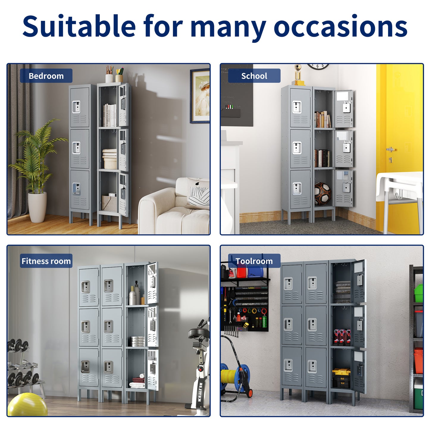 Metal Lockers For Employees With 3 Door Storage Locker For Employees Gym School Home Office Garage - Assembly Required Gray