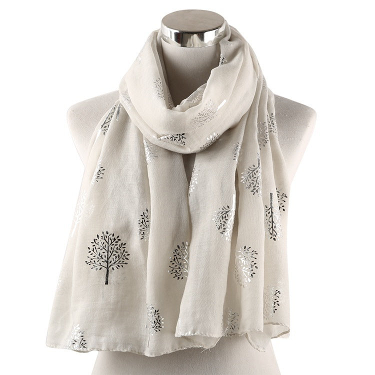 European And American Fashion Camphor Tree Hot Silver Print Scarf Women