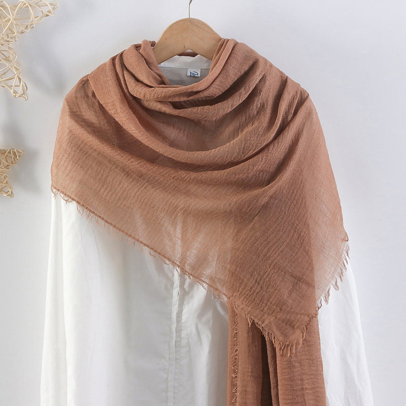 Solid Color Pleated Cotton And Linen Scarf Monochrome Women's Hair Towel Crumpled Burrs