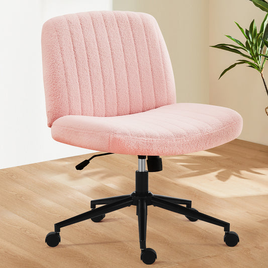 Office Desk Vanity Chair Cross Legged Armless Swivel Fabric Height Adjustable Wide Seat With Replaceable Wheels-Fixed Base, Comfy Task Chair Padded