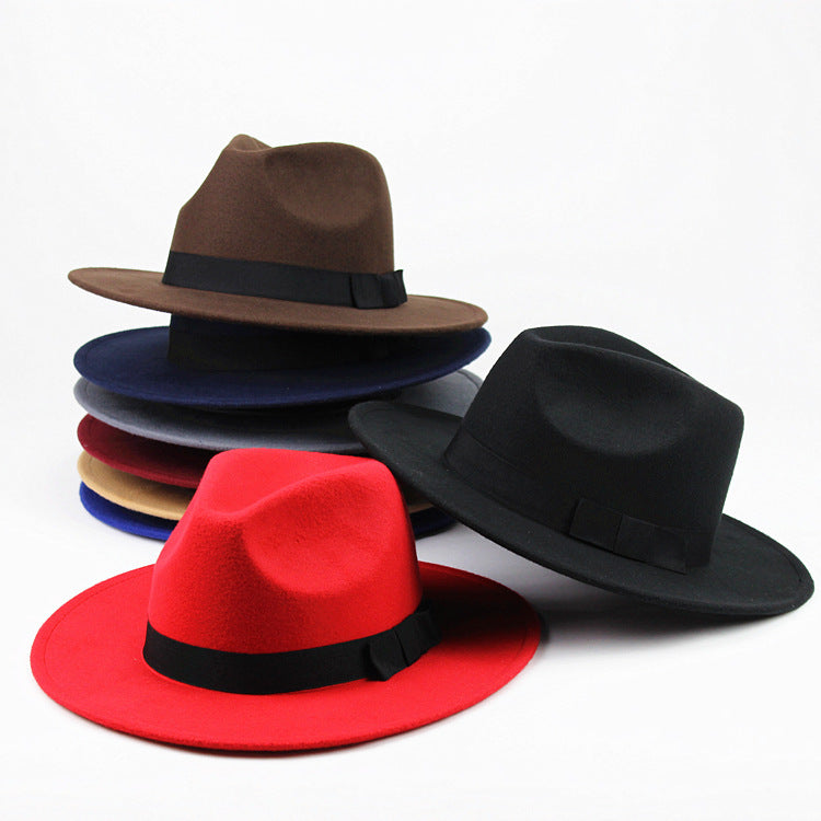 Woolen Fedora Hat Men's And Women's Big Brim Top Hat Felt Hat