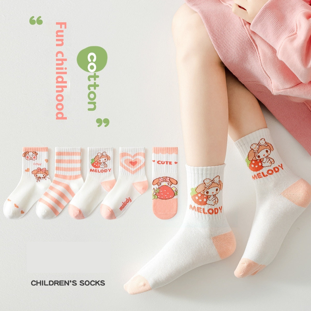 Girls' Pure Cotton Deodorant Mid-calf Socks