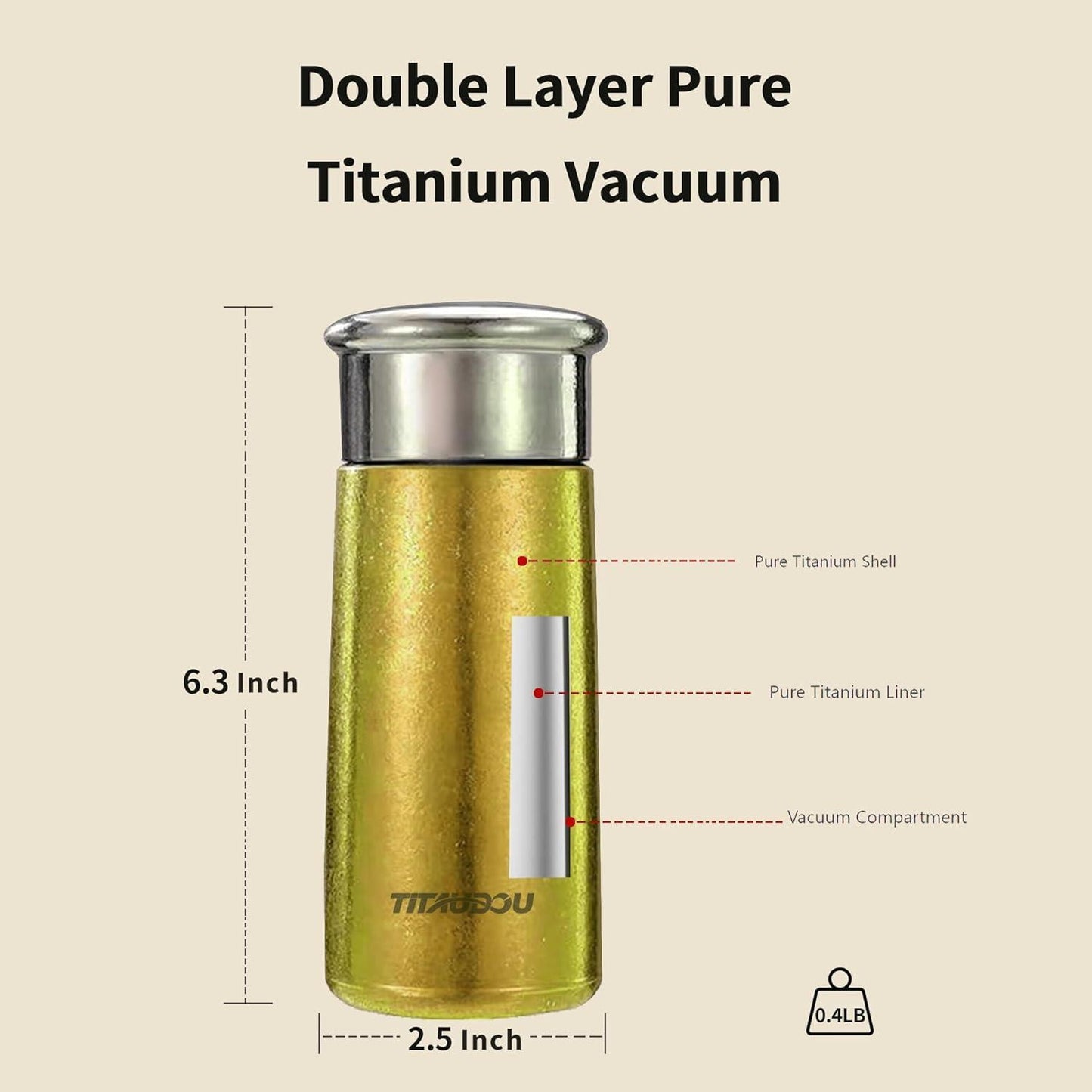 Titanium Alloy Vacuum Double-layer Ultra-light Travel Hot And Cold Universal Sports Insulation Hiking Camping Picnic Yellow Water Cup