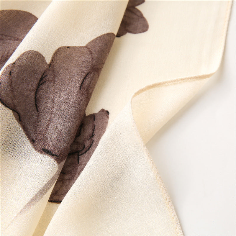 All Match Stitching Floral Long Cotton And Linen Scarf