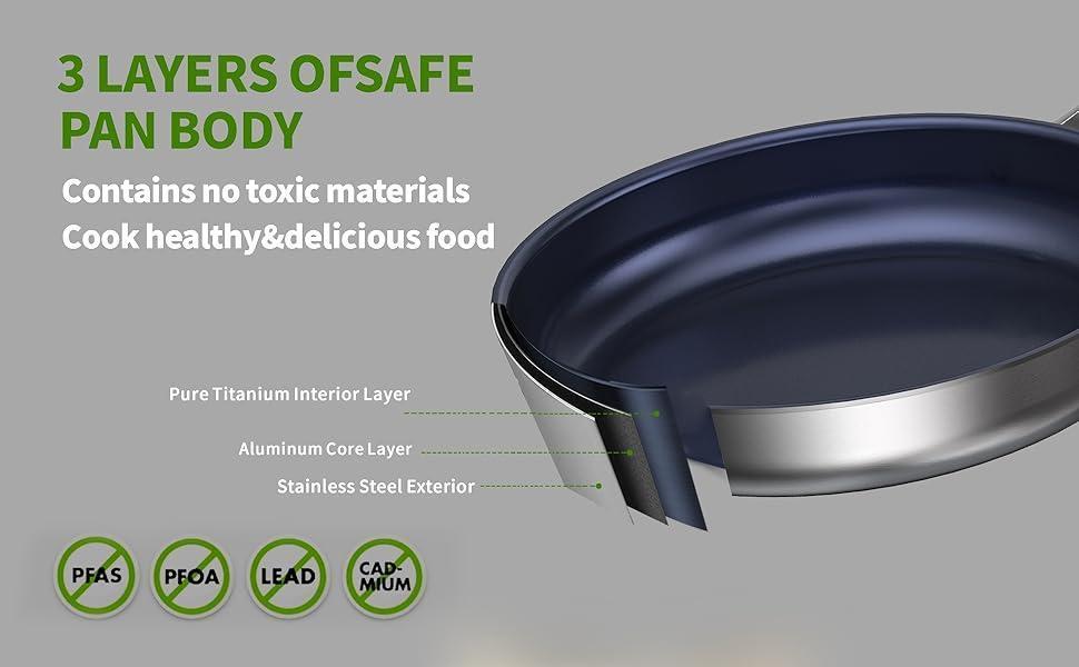 Titanium Alloy Stainless Steel 10-inch PFAS-Free PFOA-Free Non-Stick Pan Dishwasher-Safe Oven-Safe Suitable For All Stovetop Cookware