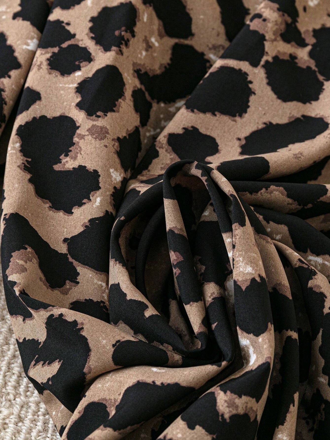 Women's Plus Size Leopard Print Wide-Leg Pants - Summer Casual Elastic Waist Long Trousers For Daily Wear