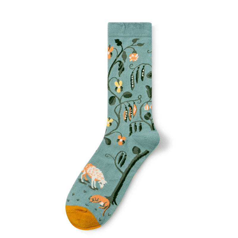 Retro Trendy Autumn And Winter Abstract Art Socks Europe And America Creative Combed Cotton