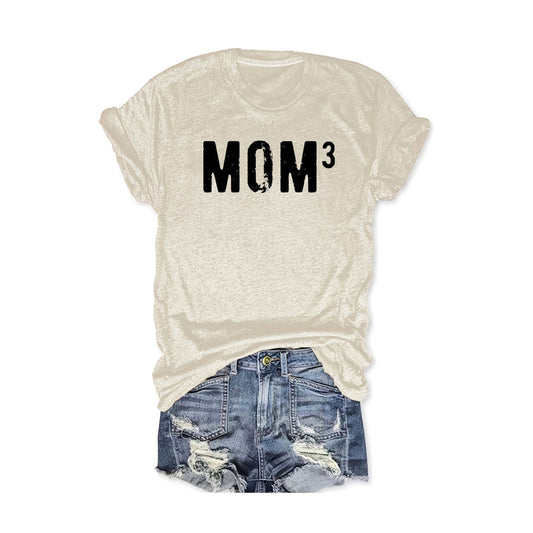 Women's 'MOM3' Print Round Neck T-Shirt - Casual Short Sleeve Tee