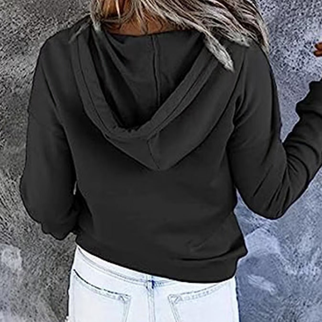 Women's Solid Color Hooded Casual Long Sleeved Cute Hooded Sweatshirt Pullover Top
