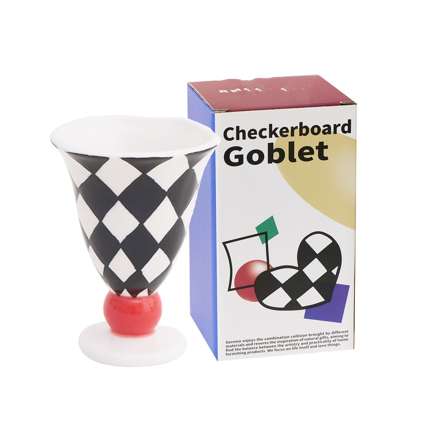 Original Hand-kneaded Tall Checkerboard Grid Ceramic Wine Glass