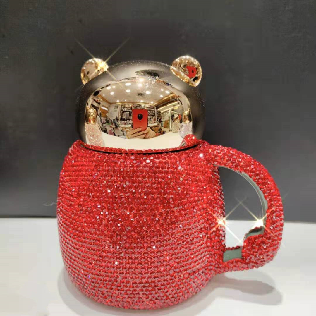 The New Bear Ceramic Cup With Diamond Cartoon Children With Lid