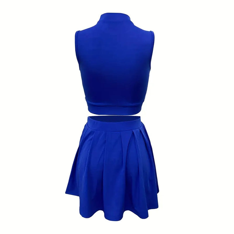 Women's 2 Piece Outfits Skirt Sets Summer Sleeveless Crop Top Pleated Short Mini Skirt