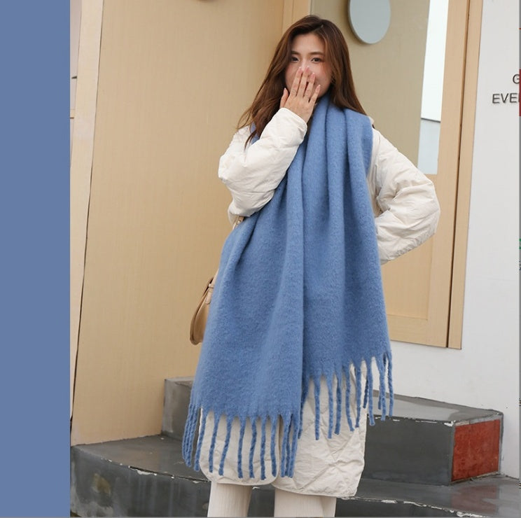 Fashion All-match Solid Color Windproof Padded Shawl