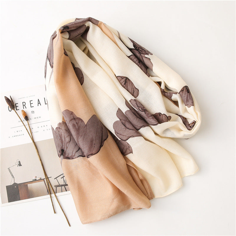 All Match Stitching Floral Long Cotton And Linen Scarf