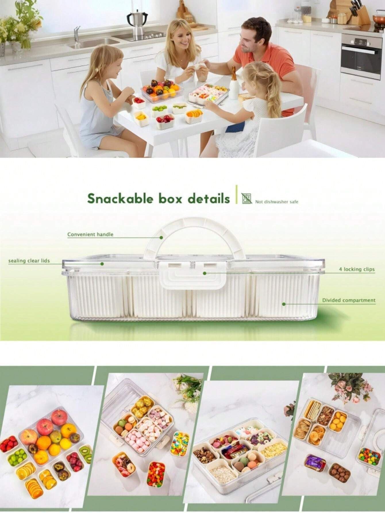 Divided Snack Box With Lid Clear Food Storage Container With Colorful Compartments  Reusable Bento Organizer For Snacks Fruits Nuts And Meal Prep