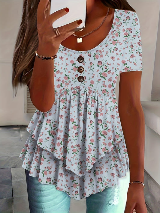 Self-pick-up Women'S Plus Size Ruffle Short Sleeve T Shirt Casual Printed Top  Only Self-pickup Is Supported