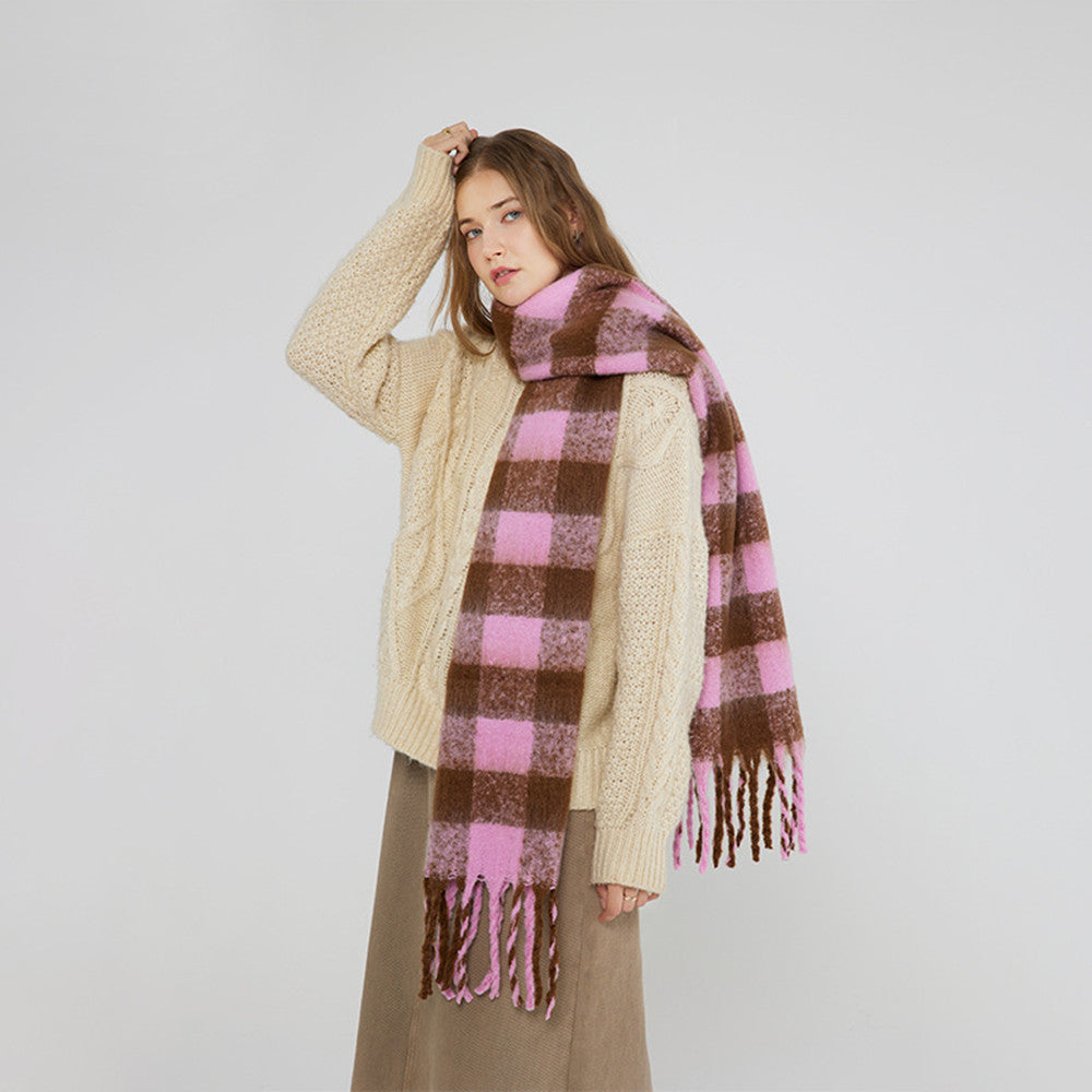 Chessboard Checked Soft Waxy Mohair Scarf