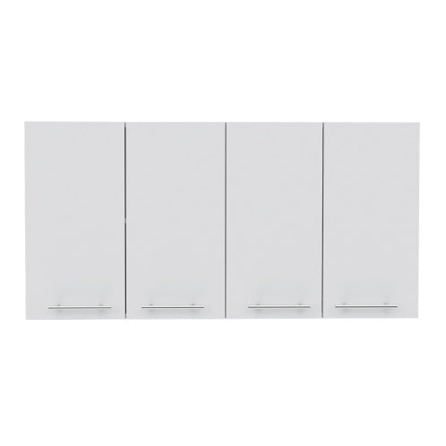 Wall Cabinet Four Doors, With Two Internal Shelves And Internal Plate And Glass Organizer, White