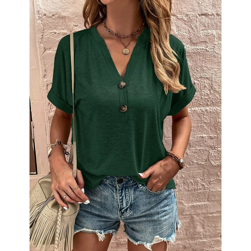 Womens Summer Shirts Short Sleeve Button Down V Neck Business Casual Tunic Tops