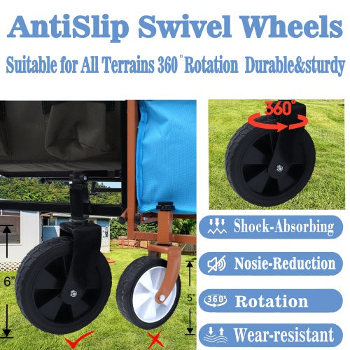 Collapsible Foldable Wagon Cart With Strapping System, Beach Wagon ,Utility Wagon Grocery Cart Camping Shopping Sports Gardeing Fishing Supports 225lbs, Green