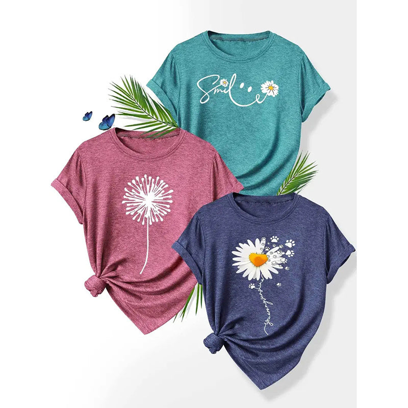 3PCS Women's Love Heart Leopard Graphic Print Tee Short Sleeve Crew Neck T Shirt Casual Summer Tops