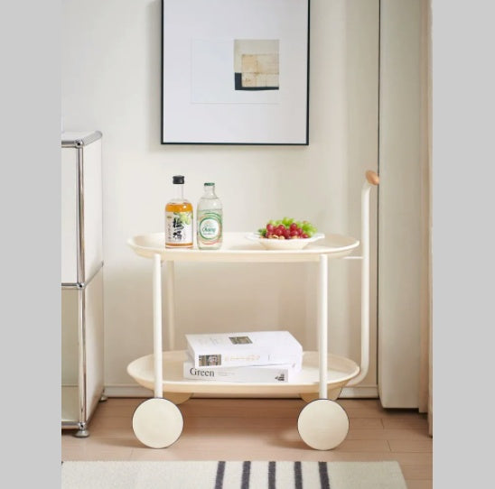 Movable Small Pushcart Inimalist Style Coffee Table Storage Cart Double-layer Modern Sofa Side Bedroom Leisure