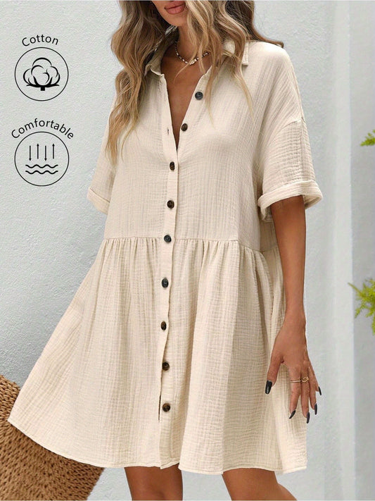 Women's Holiday Loose Solid Color Casual Summer Shirt Dress With Ruffles