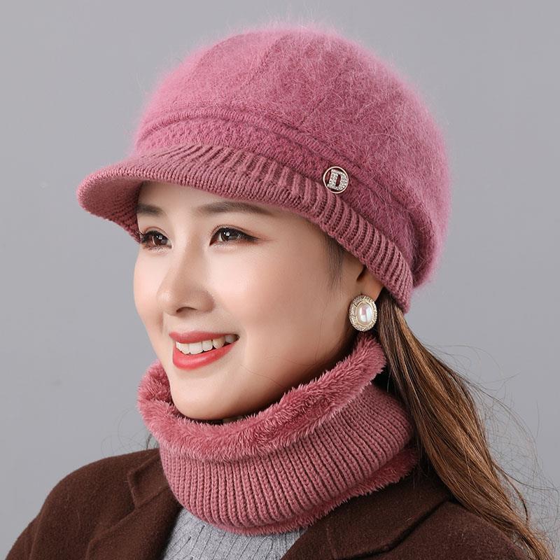 Rabbit Fur Knitted Woolen Cap Women's Autumn Versatile Winter Warm Beanie Hat