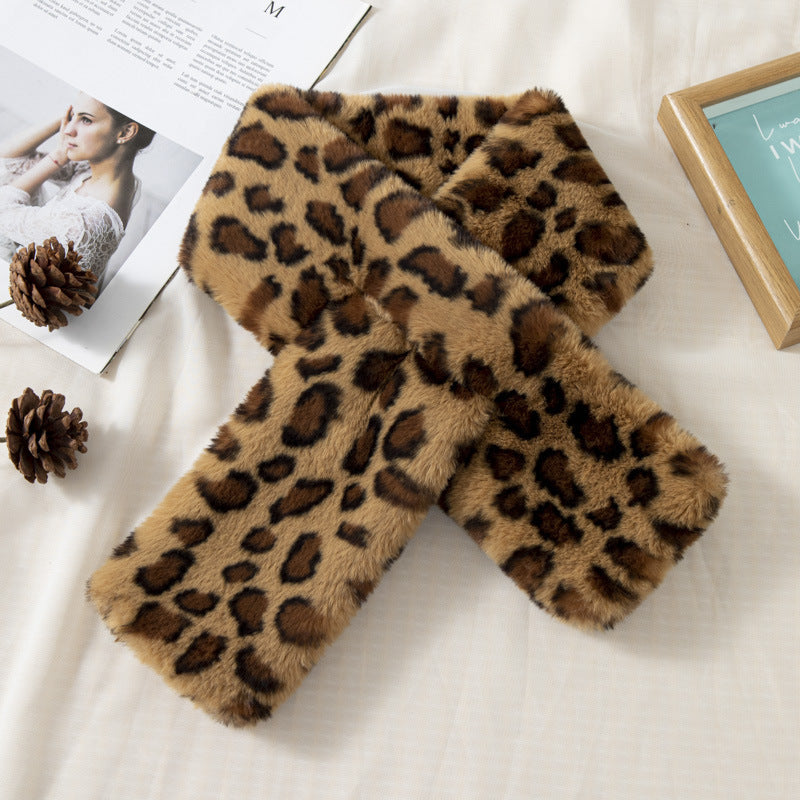 Women's Autumn And Winter Plush Thick Leopard Print Scarf