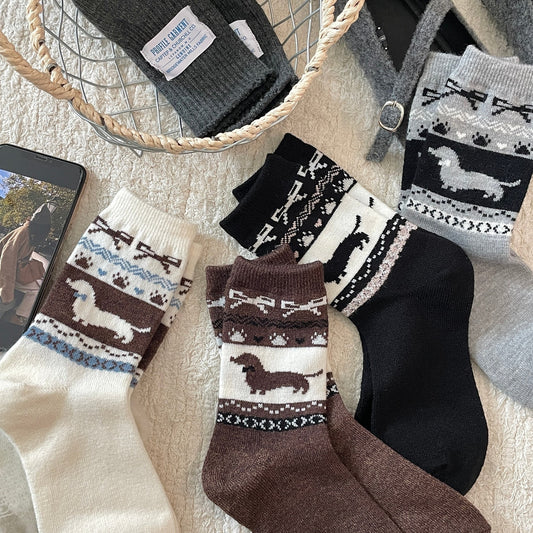 Fair Island Sausage Dog Cute Mid-calf Length Socks Wool Socks