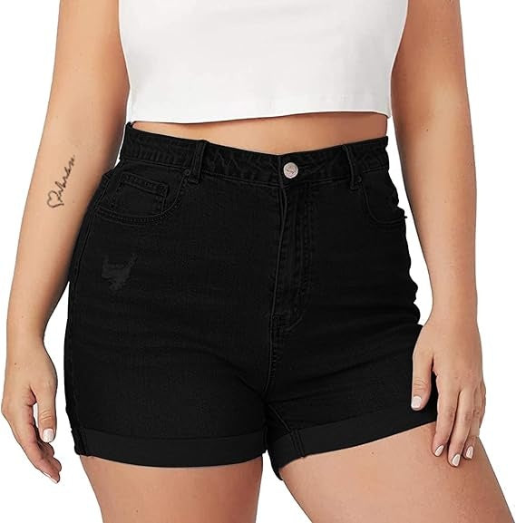 Hip Lifting Elastic Frayed Edge Denim Shorts Retro Tik Tok Popular Shorts Body Shaper With Pockets, Trendy Pattern Design High Waist Forbidden Platform - Temu